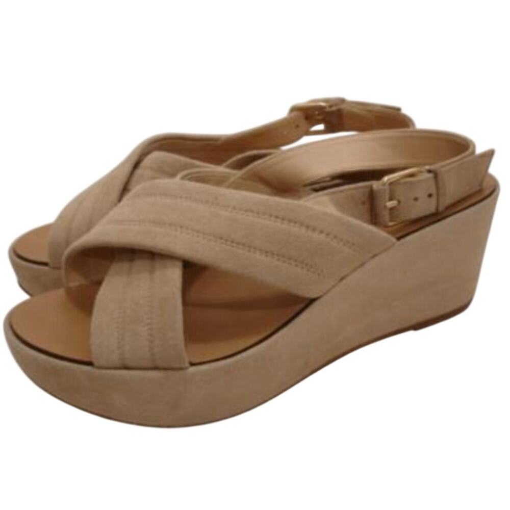 J Crew Darcy Wedge Sandals 7 Tan Suede Heel J.Crew Travel Resort Cruise